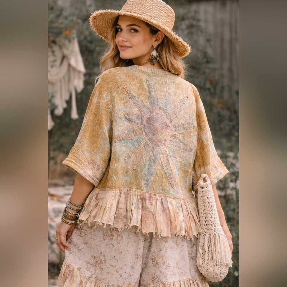 Bohemian Mustard Button-Front Ruffle Jacket - Picture 2 of 2